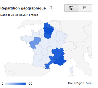 Répartition géographique de l'intérêt de Machallah en France